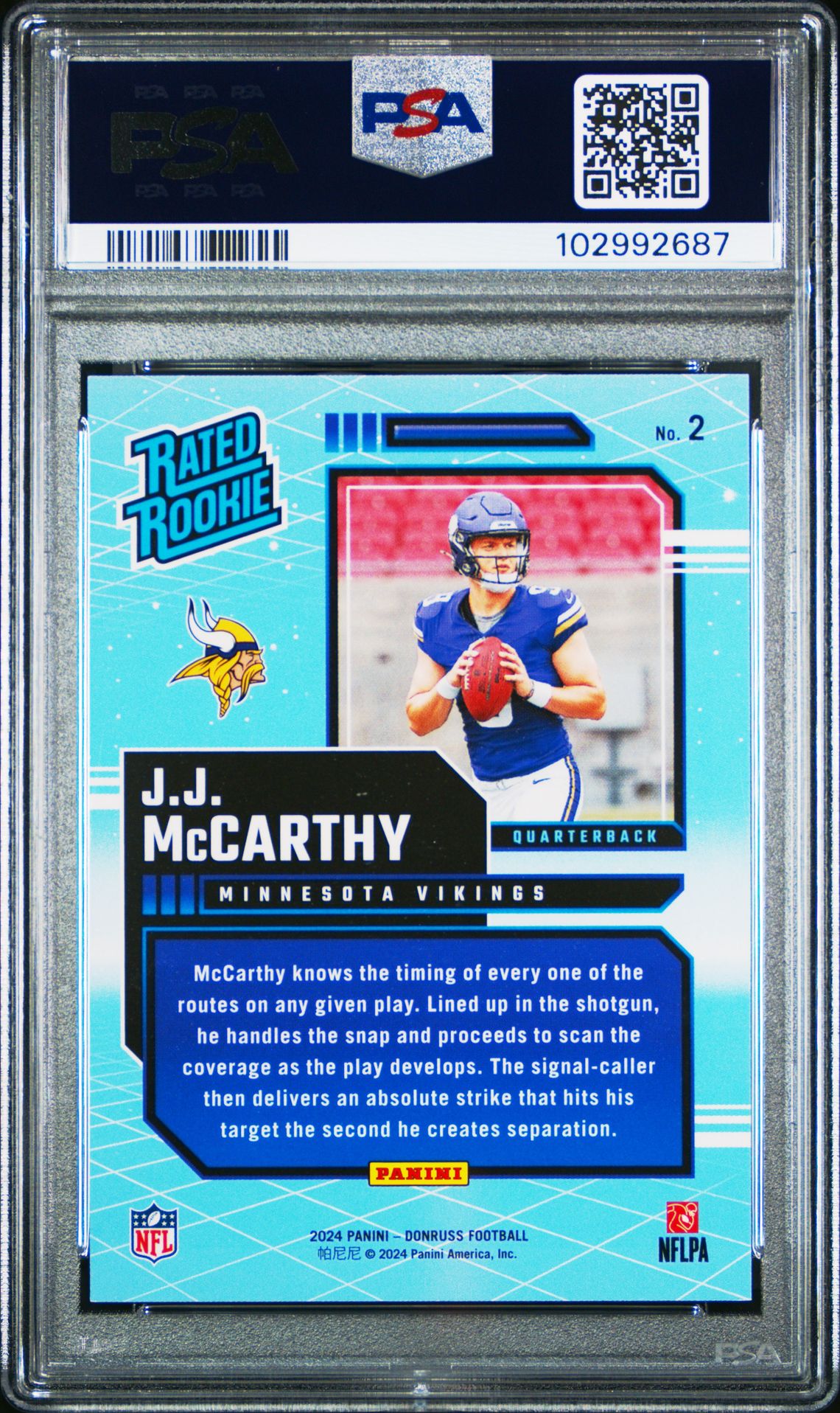 2024 Panini Donruss Rated Rookies Retro Jj Mccarthy #2 Gem Mt 10 back