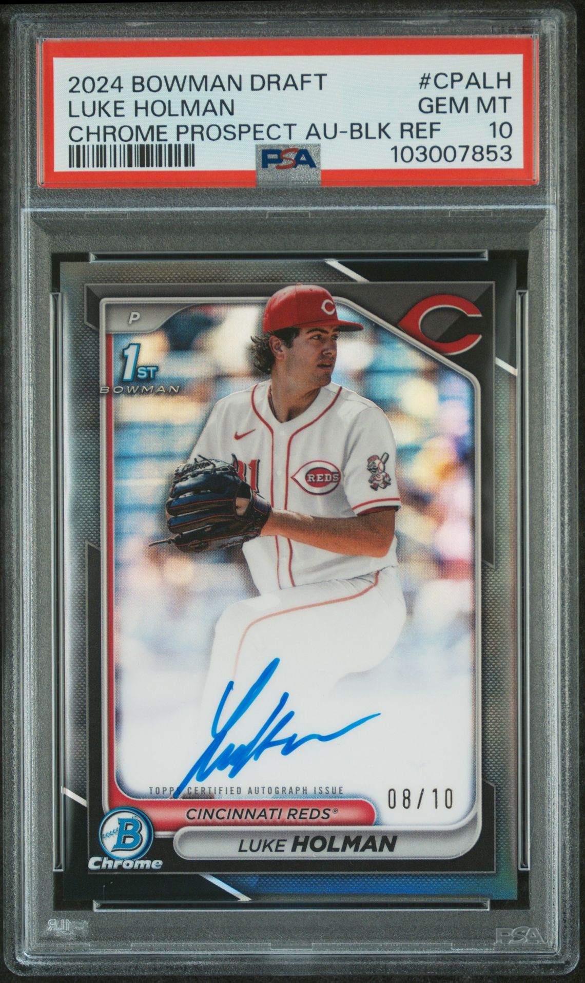 2024 Bowman BOWMAN DRAFT CHROME PROSPECT AUTOGRAPHS CHROME PROSPECT AU-BLK REF #CPALH Luke Holman front