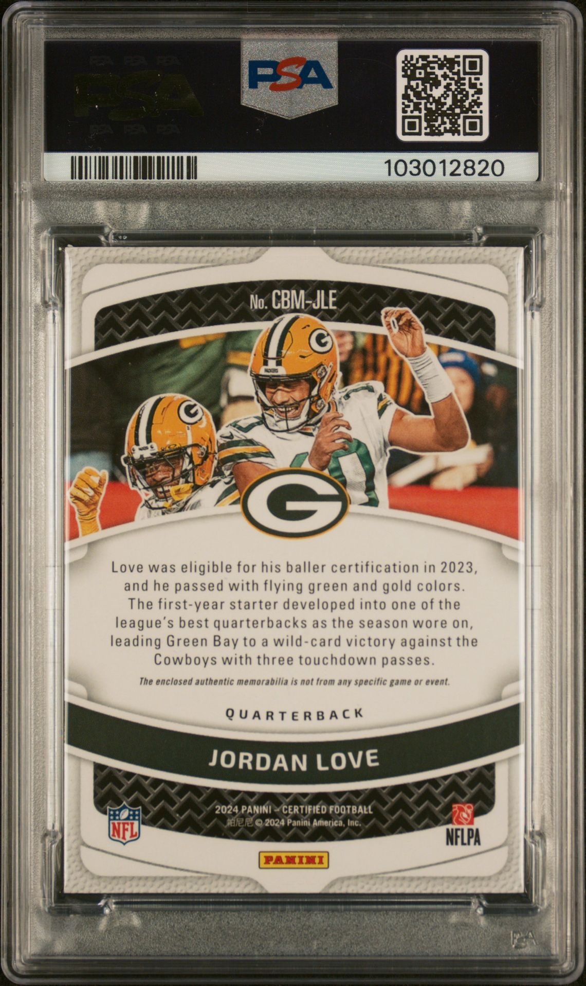 2024 Panini Certified Certified Ballers Mirror Relics Jordan Love #Cbmjle (Ballers Mirror Relic-Purple) Mint 9 back