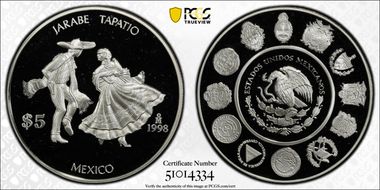 1998-Mo 5 Peso Jarabe Tapatio PR69DCAM