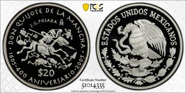 2005-Mo 20 Peso 400th Ann Don Quijote PR69DCAM