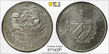 1989 10 Peso 30th Ann Revolution KM-241.2 MS69
