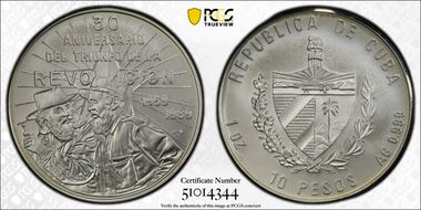 1989 10 Peso 30th Ann Revolution KM-241.1 MS69