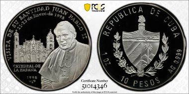 1998 10 Peso Pope Visit PR69DCAM