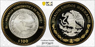 2012-Mo 100 P 1828-Mo 8 Escudo Numismatic Heritage PL69