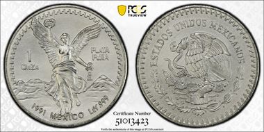 1991-Mo Onza Libertad Ag T2 - PLaTA PuRA MS69