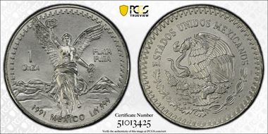 1991-Mo Onza Libertad Ag T2 - PLaTA PuRA MS68