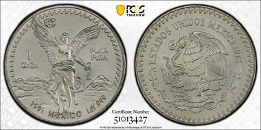 1991-Mo Onza Libertad Ag T2 - PLaTA PuRA MS68