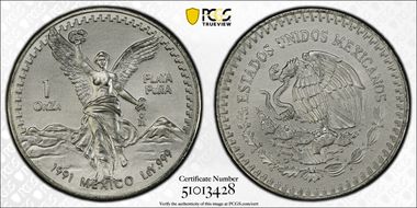 1991-Mo Onza Libertad Ag T2 - PLaTA PuRA MS68