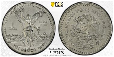 1991-Mo Onza Libertad Ag T2 - PLaTA PuRA MS69