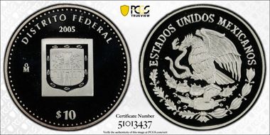 2005-Mo 10 Peso Distrito Federal KM-707  Ag PR69DCAM