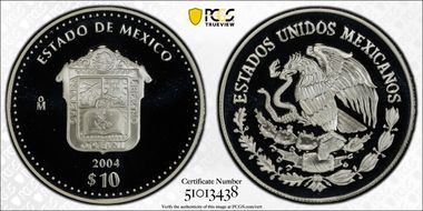 2004-Mo 10 Peso Mexico KM-747  Ag PR69DCAM