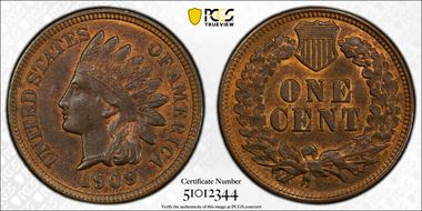 1909 1C Indian MS62BN