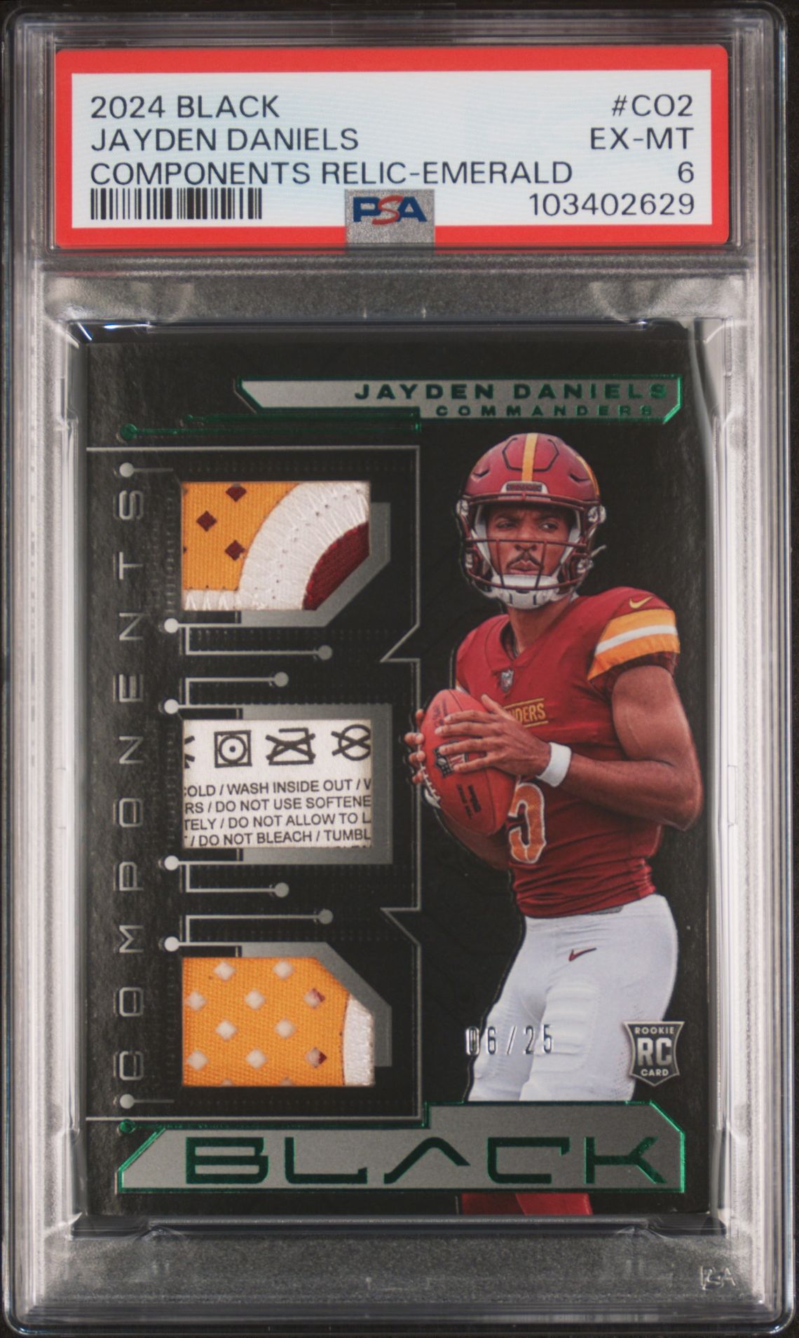 2024 Panini PANINI BLACK COMPONENTS RELICS EMERALD #CO2 Jayden Daniels front