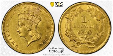 1856 G$1 Slanted 5 AU55