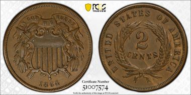 1864 2C Large Motto AU55BN