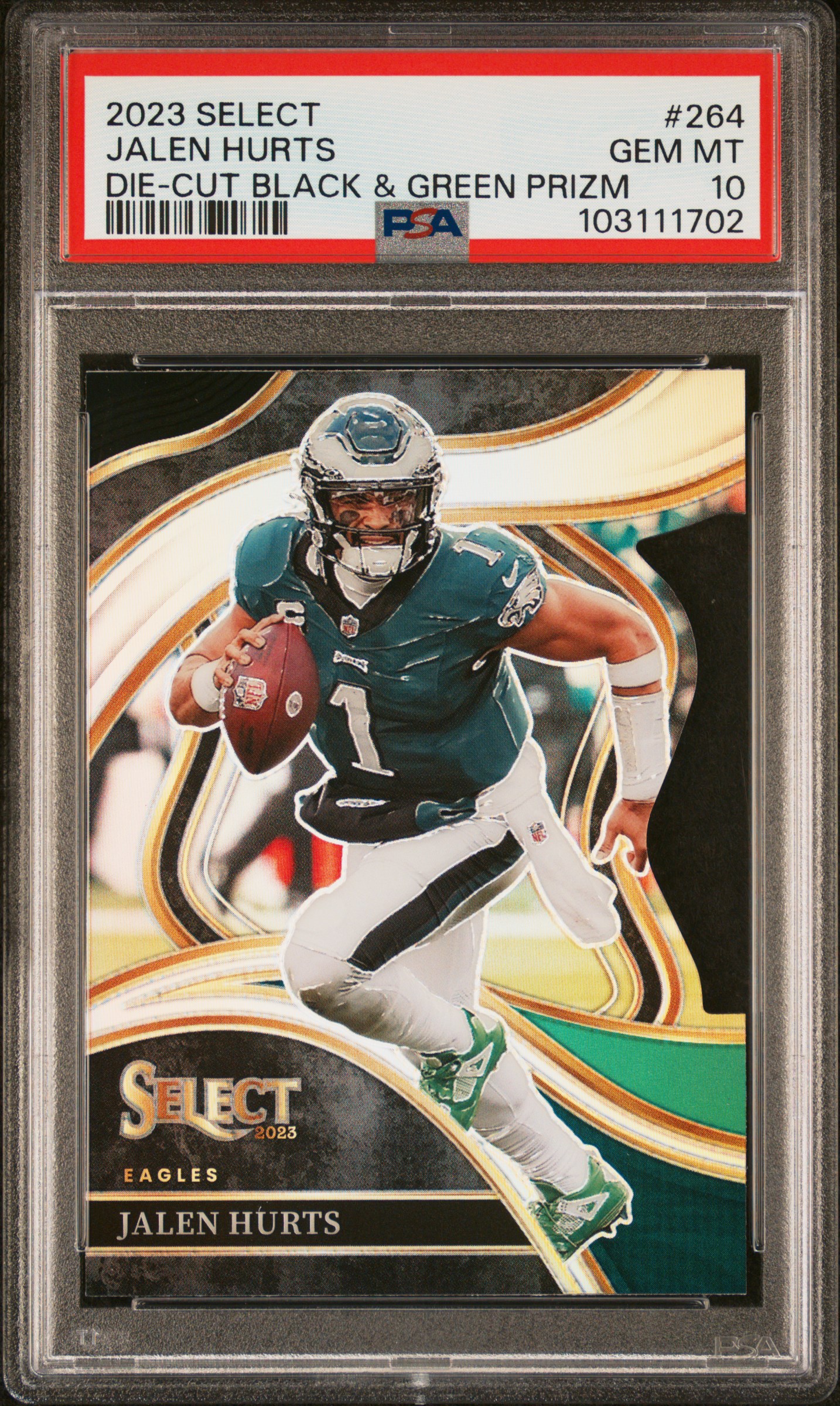 2023 Panini Select Jalen Hurts #264 (Die-Cut Black & Green Prizm) Gem Mt 10 front