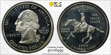 1999-S 25C Delaware Silver PR67DCAM