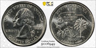 2000-D 25C South Carolina MS66