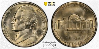 1939-D 5C Reverse of 1938 MS65FS