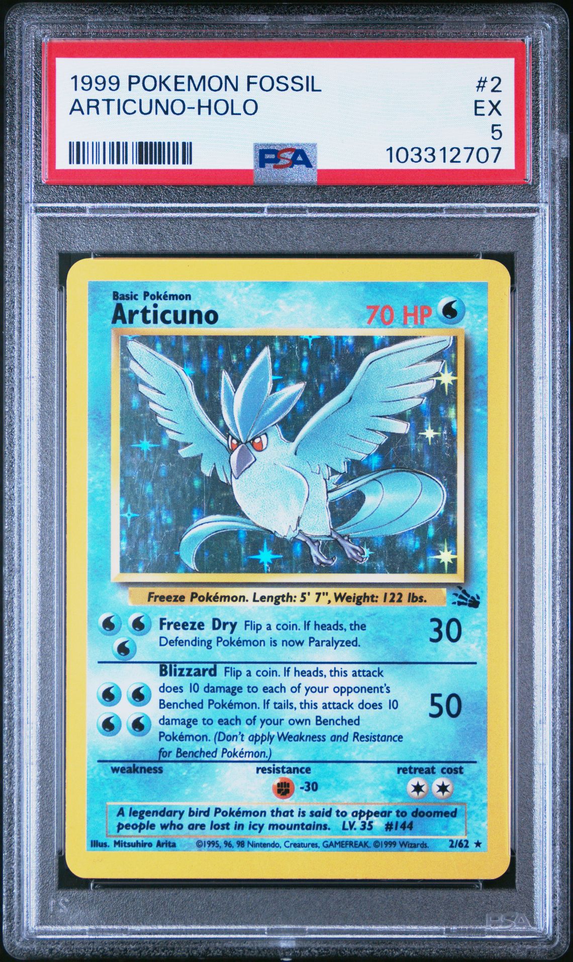 1999 Pokemon Fossil Articuno-Holo #2 Ex 5 front