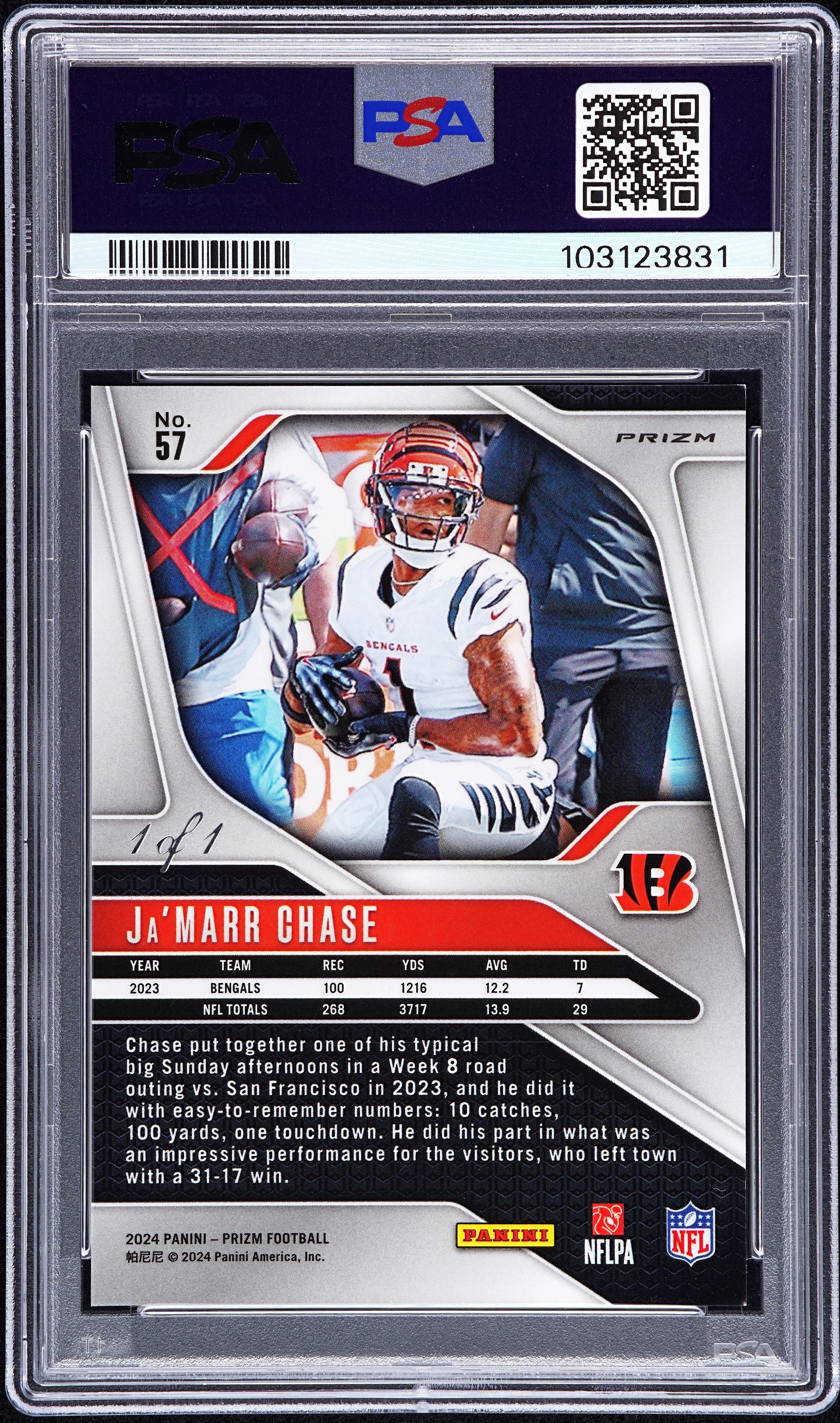 RobsCards's 2024 Panini Prizm Ja'marr Chase Black Finite 1/1 #57