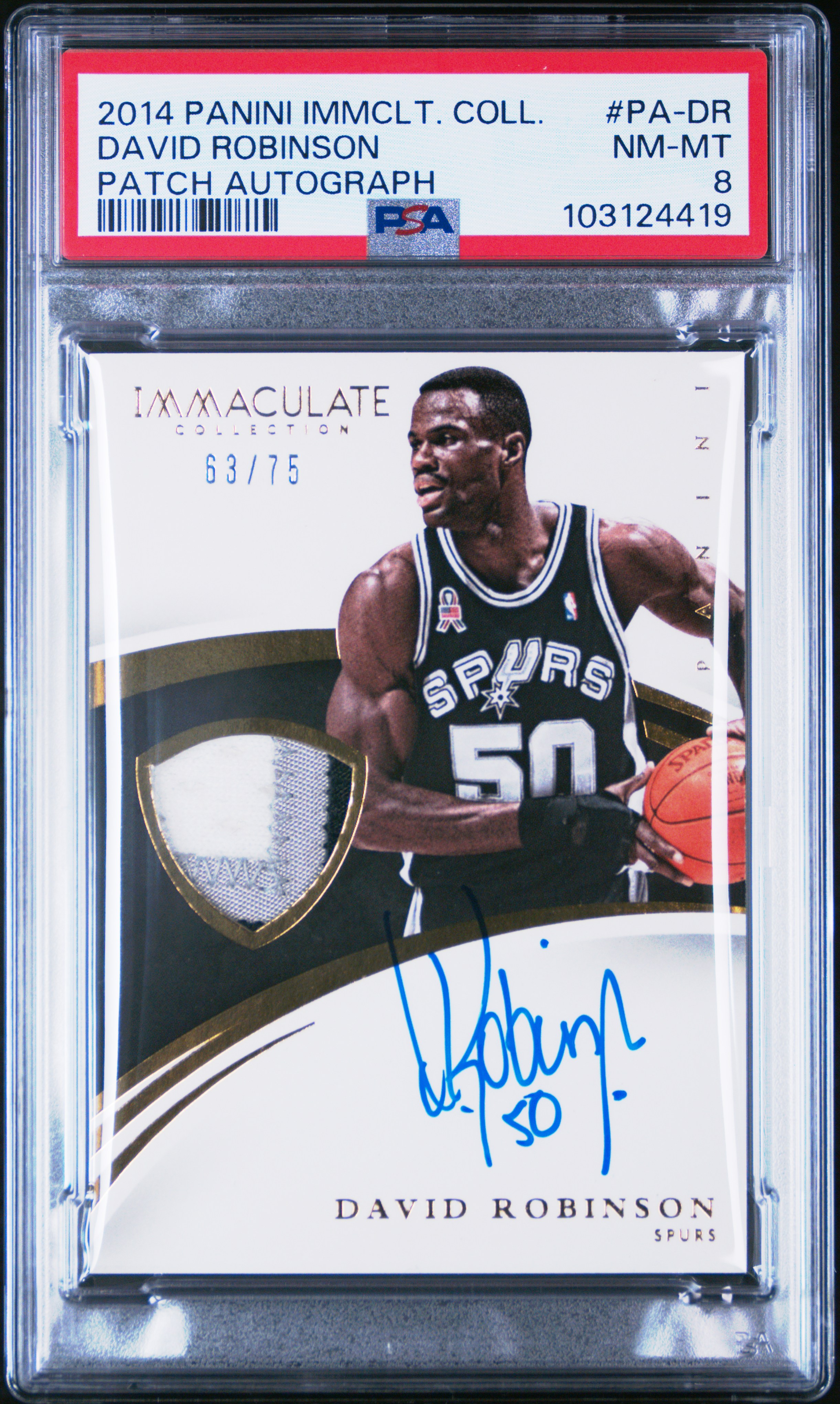 2014 Panini Immaculate Collection Patch Autograph David Robinson #Pa-Dr (Patch Autograph) Nm-Mt 8 front