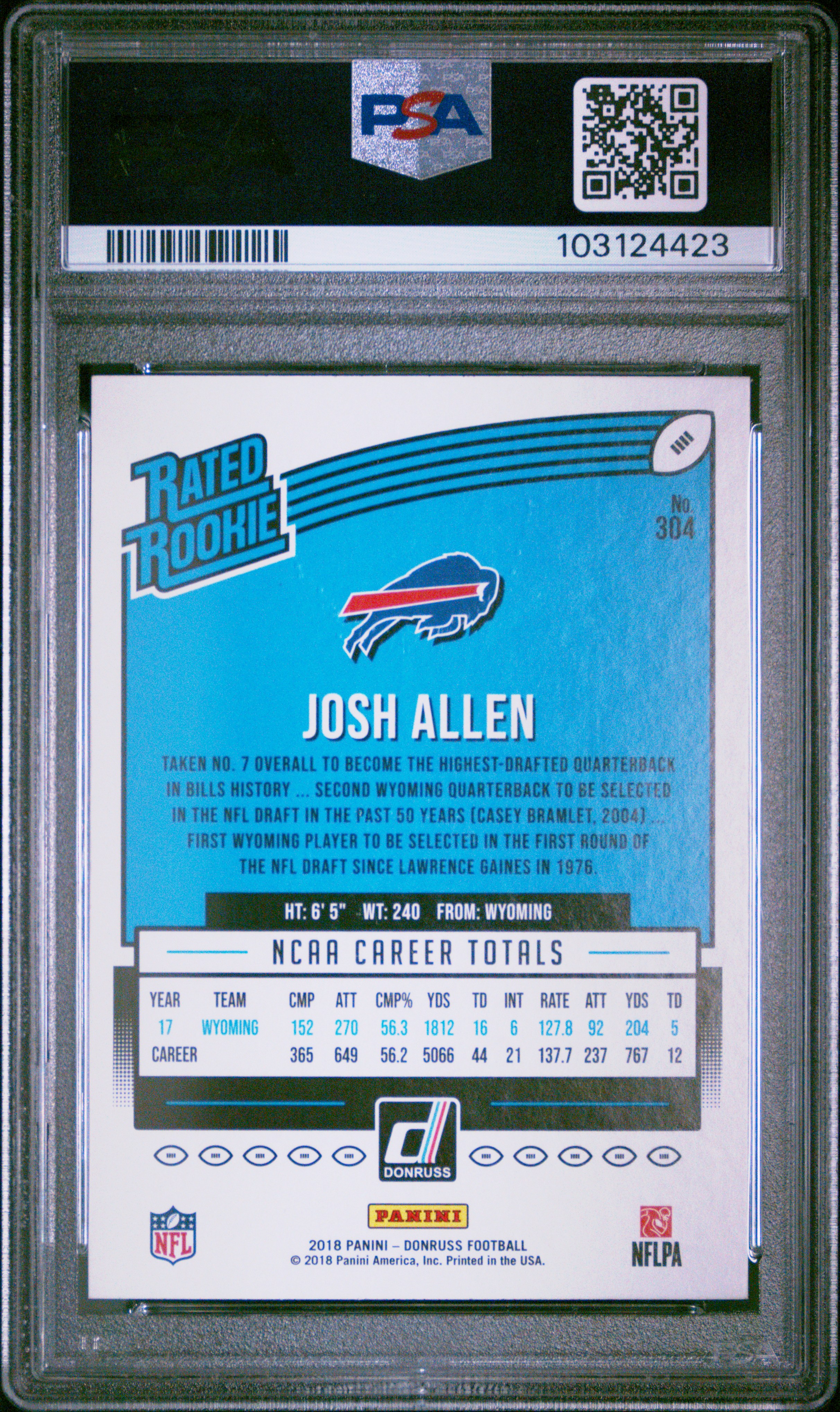 2018 Panini Donruss Josh Allen #304 Gem Mt 10 back