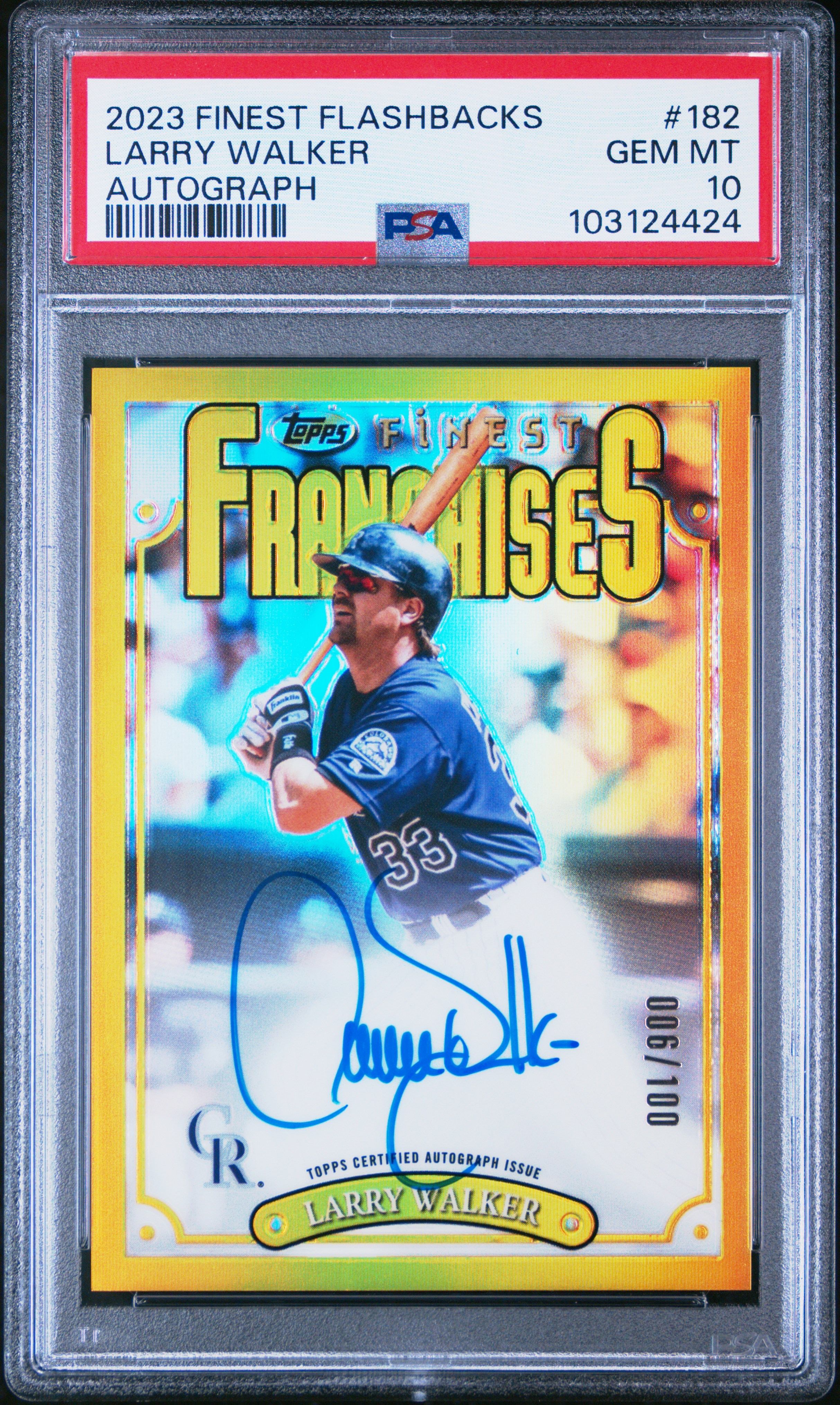 2023 Topps Finest Flashbacks Larry Walker #182 (Autograph) Gem Mt 10 front