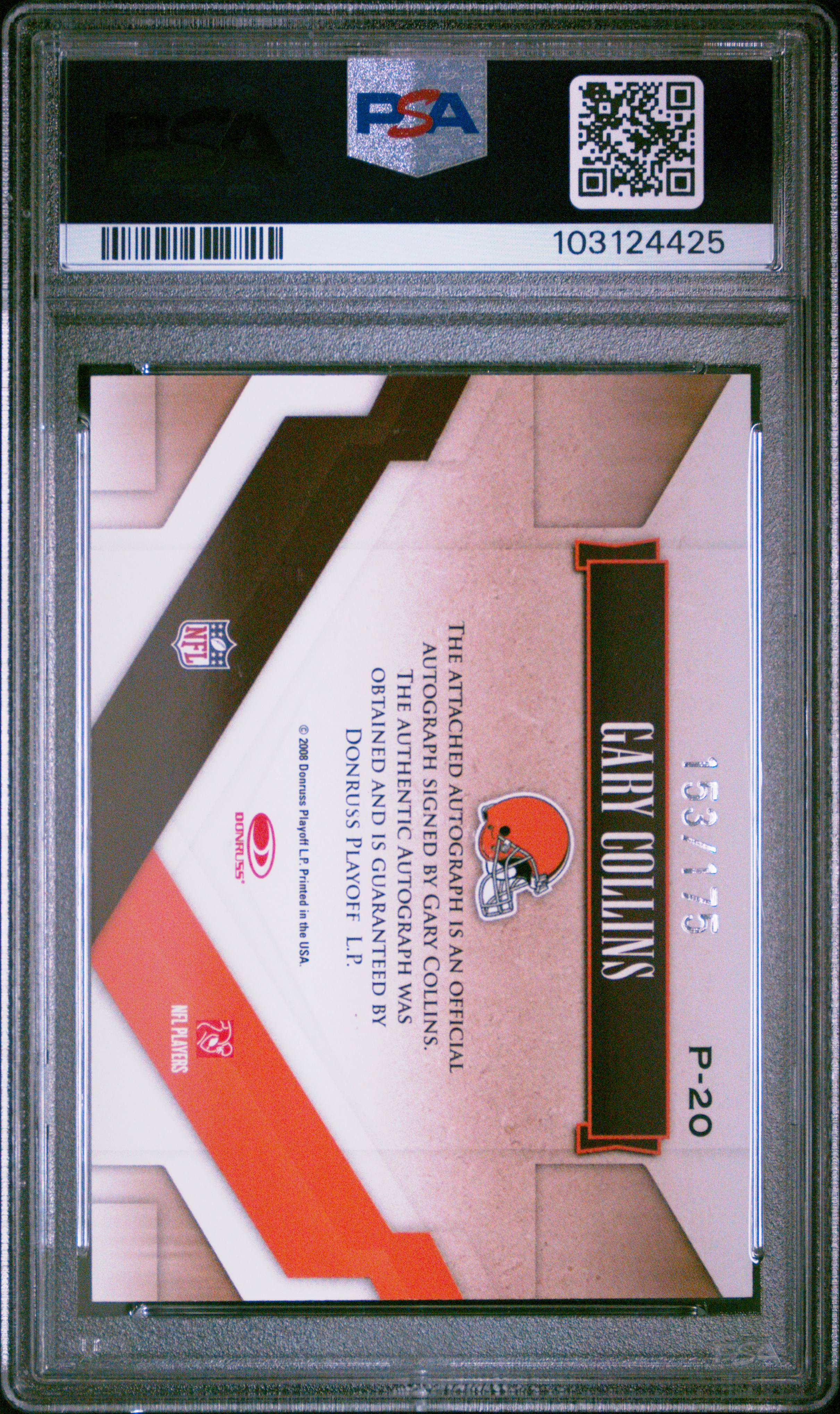 2008 Donruss Gridiron Gear Performers Signature Gary Collins #P-20 (Performers Signature) Mint 9 back