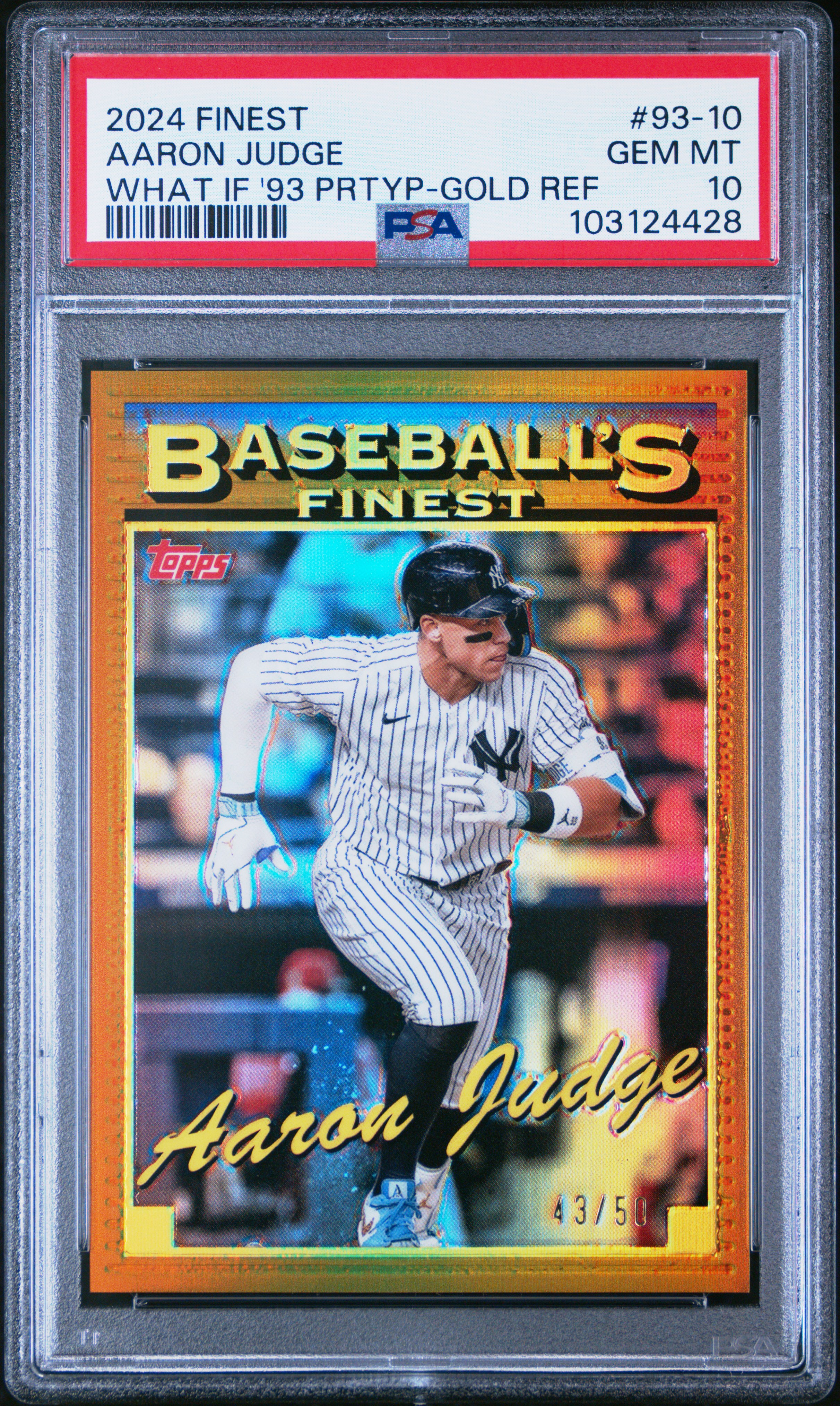 2024 Topps Finest What If 1993 Finest Prototypes Aaron Judge #93-10 (What If '93 Prtyp-Gold Ref) Gem Mt 10 front