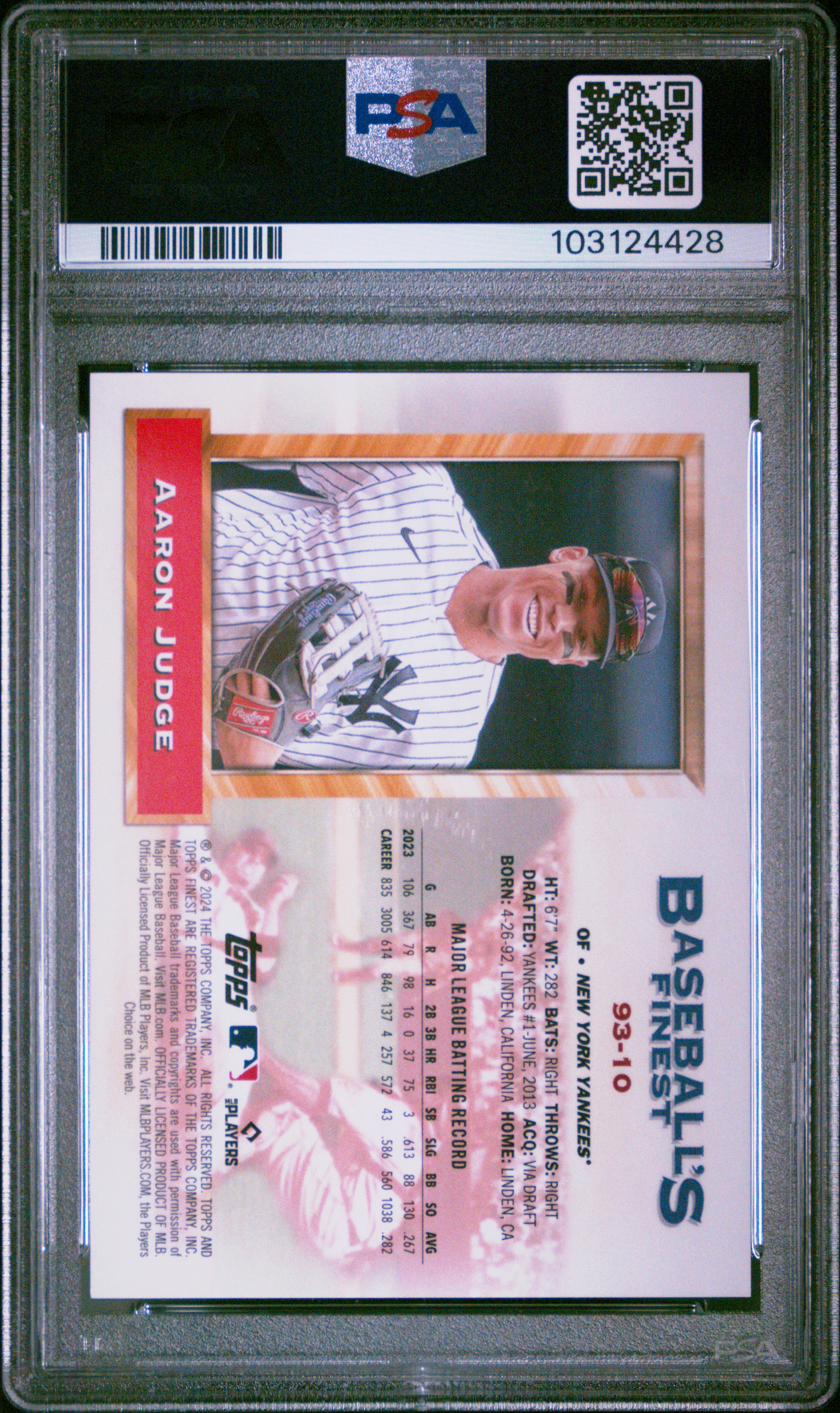 2024 Topps Finest What If 1993 Finest Prototypes Aaron Judge #93-10 (What If '93 Prtyp-Gold Ref) Gem Mt 10 back