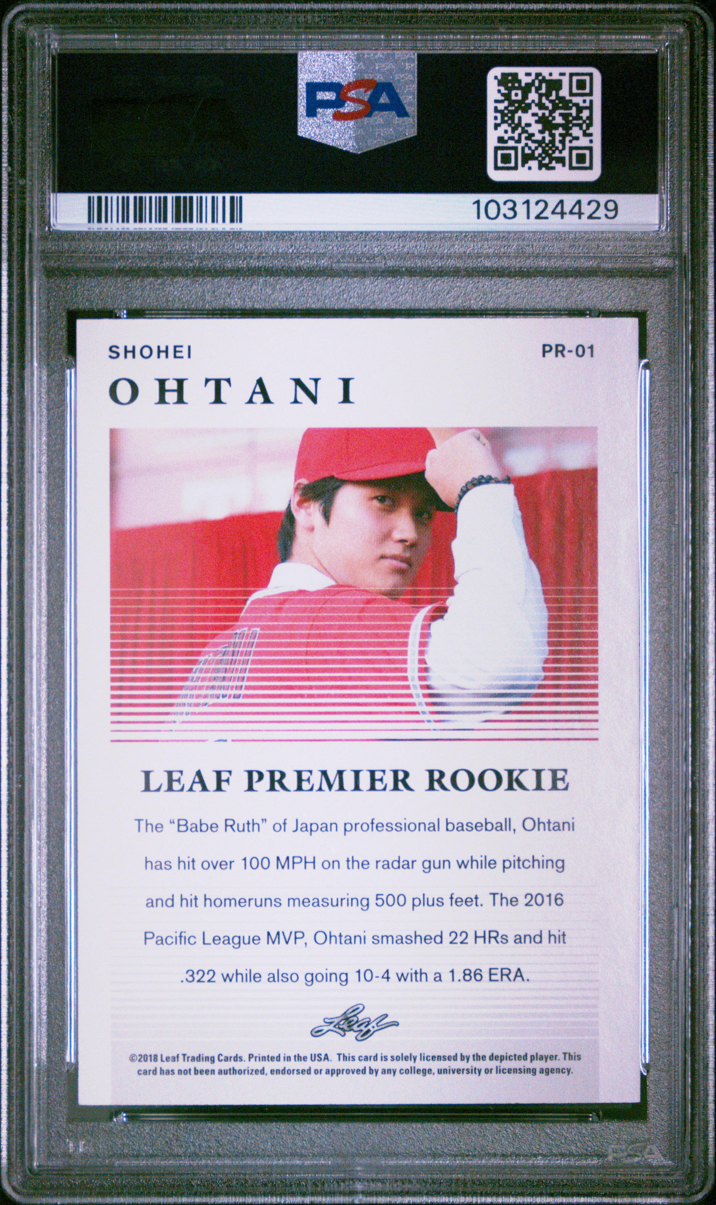 2018 Leaf Premier Rookies Shohei Ohtani #Pr-01 (Premier Rookies) Gem Mt 10 back