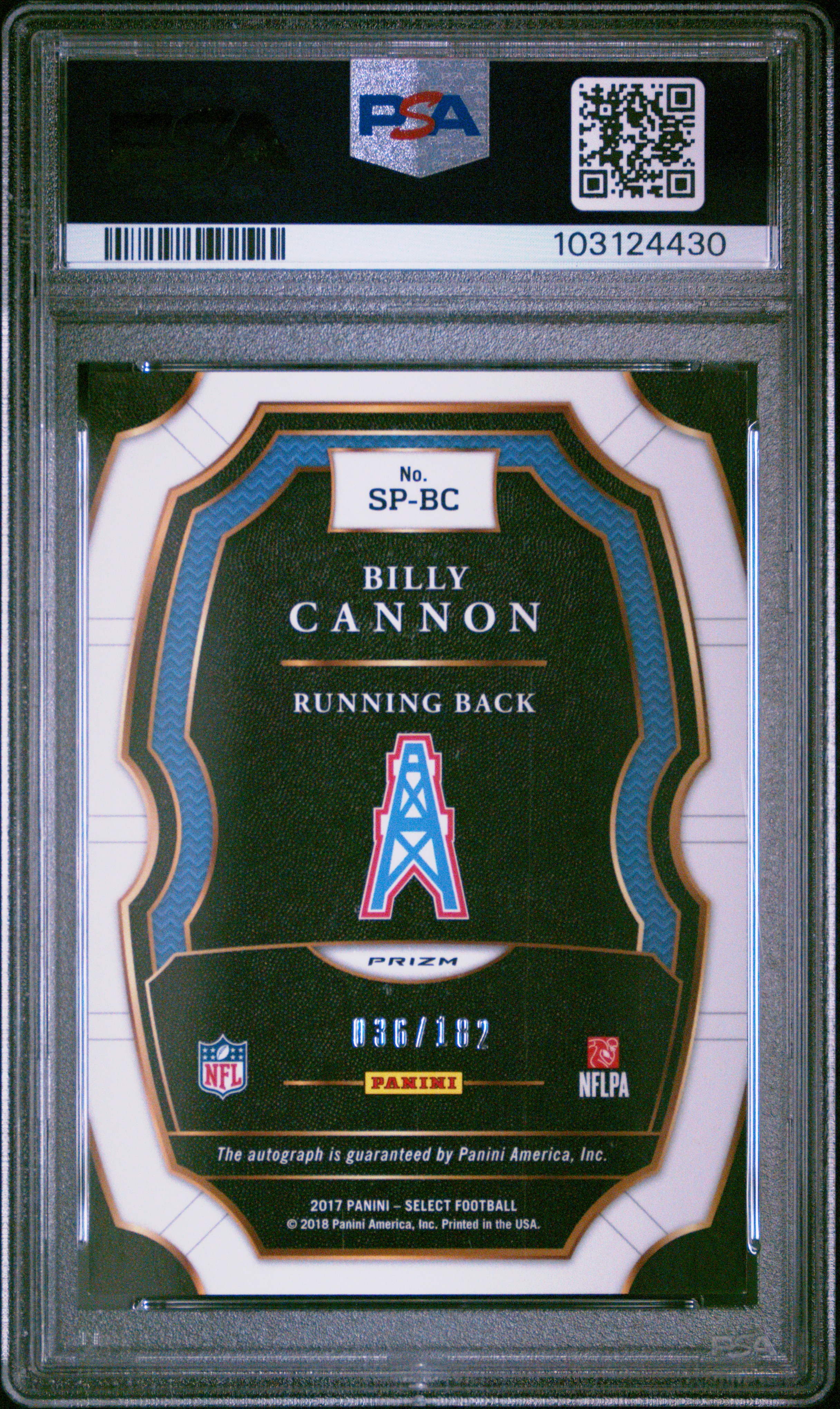 2017 Panini Select Signatures Prizm Billy Cannon #Spbc (Signatures Prizm) Mint 9 back