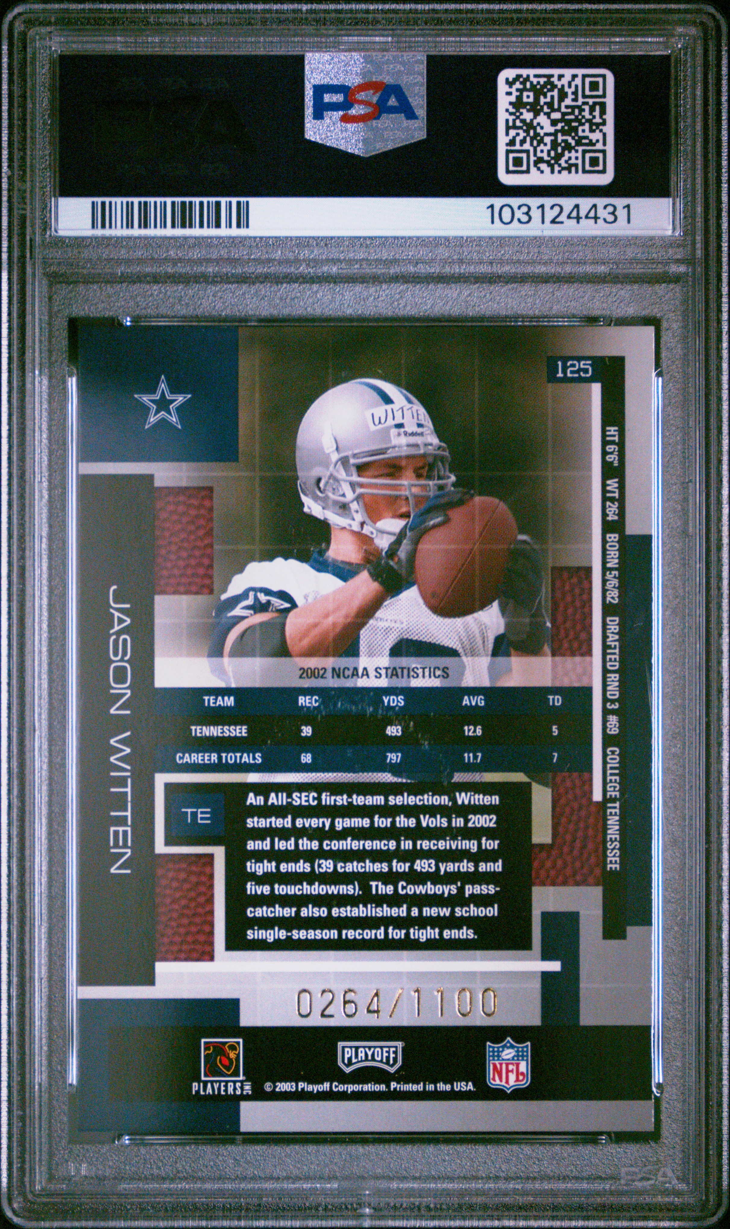2003 Playoff Absolute Memorabilia Jason Witten #125 Mint 9 back