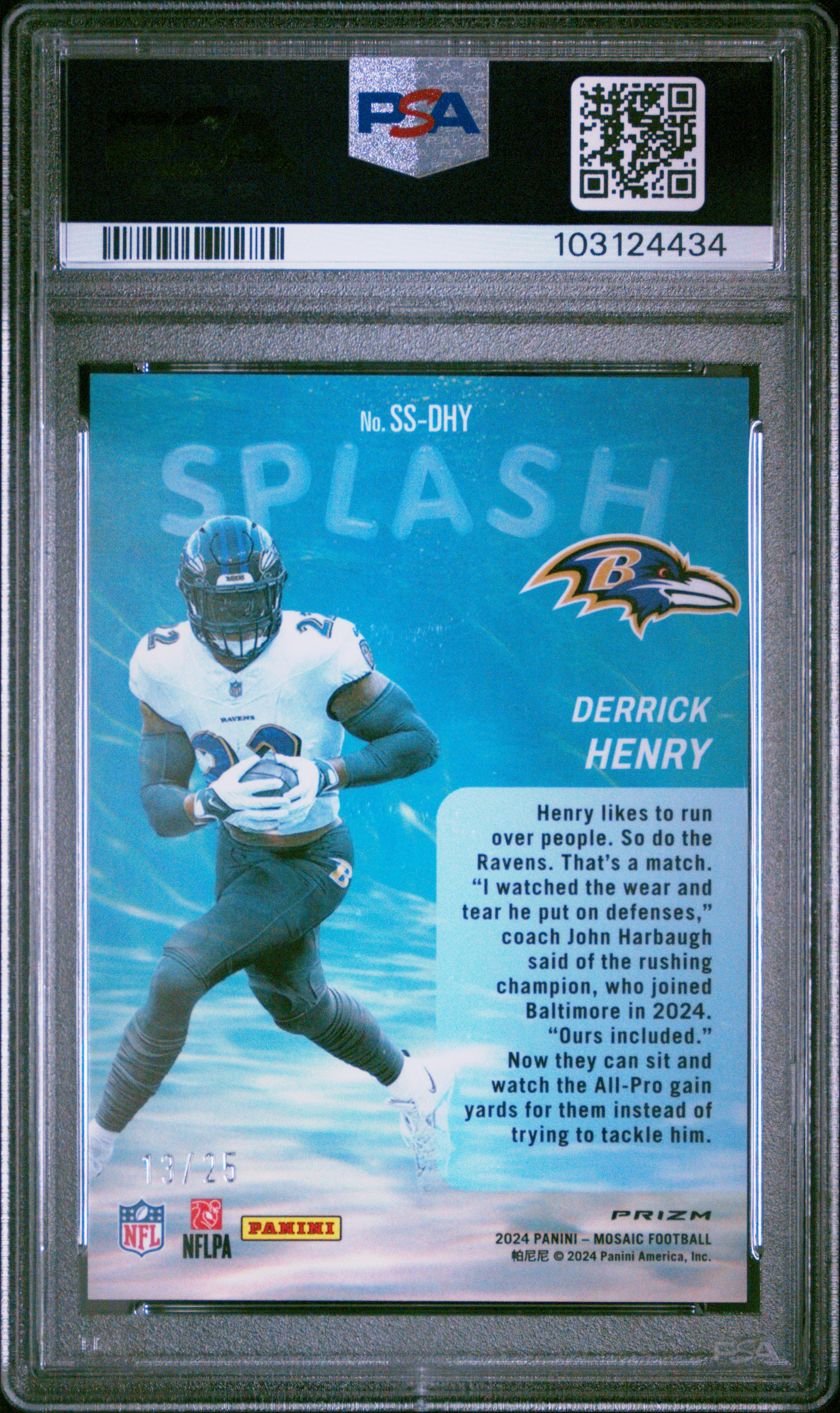 2024 Panini Mosaic Splash Derrick Henry #Ssdhy (Splash-White) Gem Mt 10 back