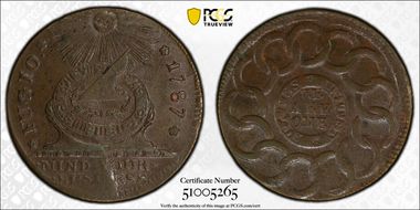 1787 Fugio 1C States United, 4 Cinq MS64BN