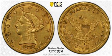1878-S $2.50 AU58