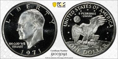 1971-S $1 Silver, Peg Leg PR69CAM