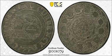 1776 $1 Continental Currency Pewter XF45