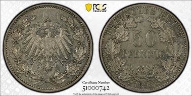 1898-A 50 Pfg J-15 AU58