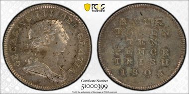 1805 10D Tkn S-6617 KM-Tn3 Ag Bank Token MS61