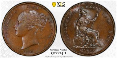 1854 1D S-3948 Ornamental trident MS64BN