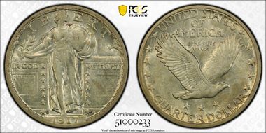 1917-S 25C Type 2 AU53