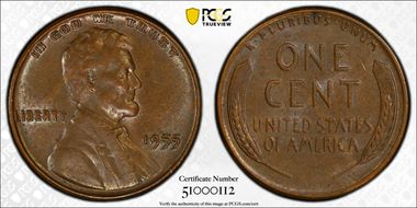 1955 1C Doubled Die Obverse AU58BN