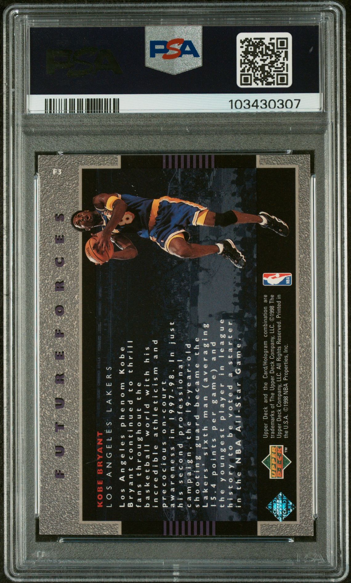 1998 Upper Deck Ovation Future Force Kobe Bryant #F3 (Future Forces) Nm-Mt 8 back
