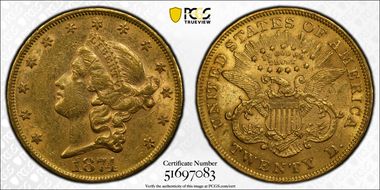 1874 $20 AU55