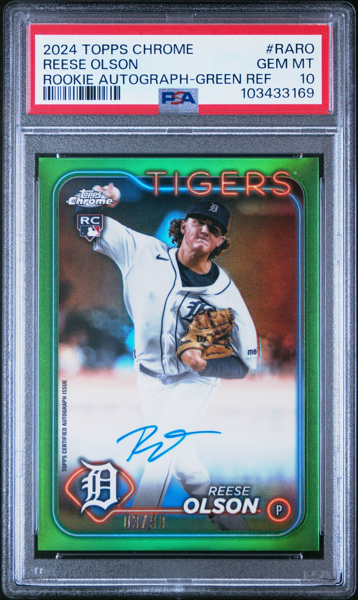 2024 Topps TOPPS CHROME ROOKIE AUTOGRAPHS GREEN REF #RARO Reese Olson front