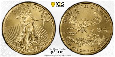 2016 $5 Gold Eagle 30th Anniversary MS69