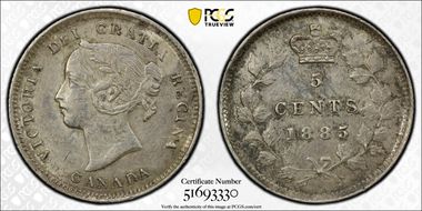 1885 5C Large 5 AU53